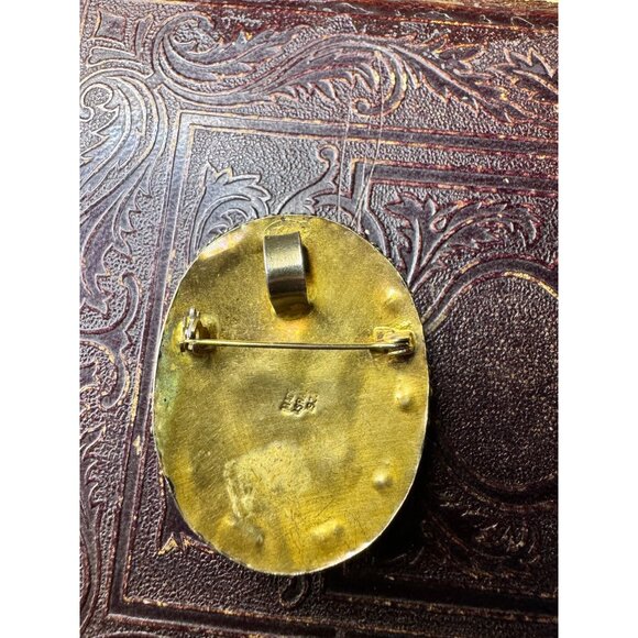 Vintage Sterling Silver Israel Brooch pendant Oval 31.4G - Picture 5 of 13